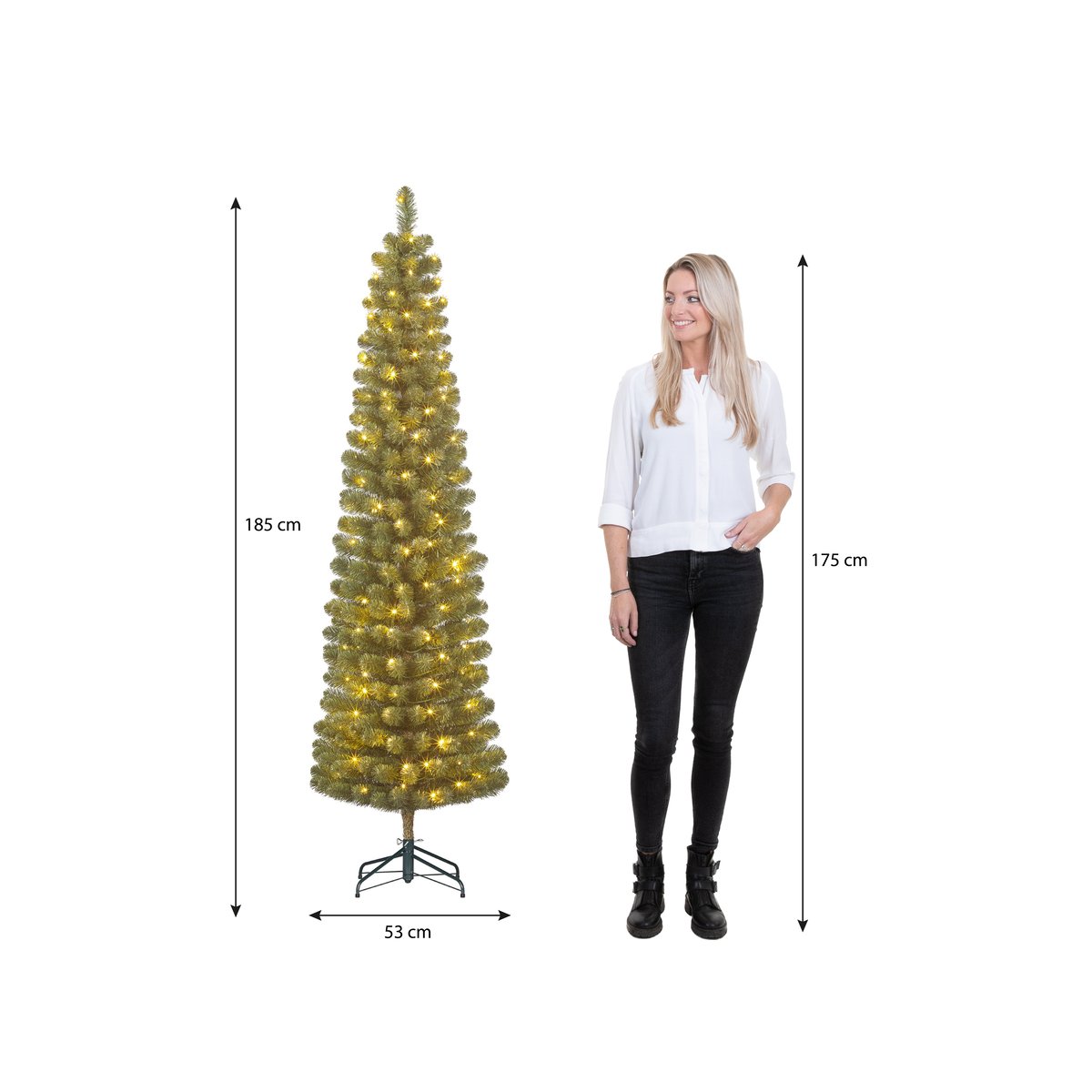 Sapin de Noël artificiel étroit avec LED H185 cm CHARLTON vert, BLACK BOX TREES