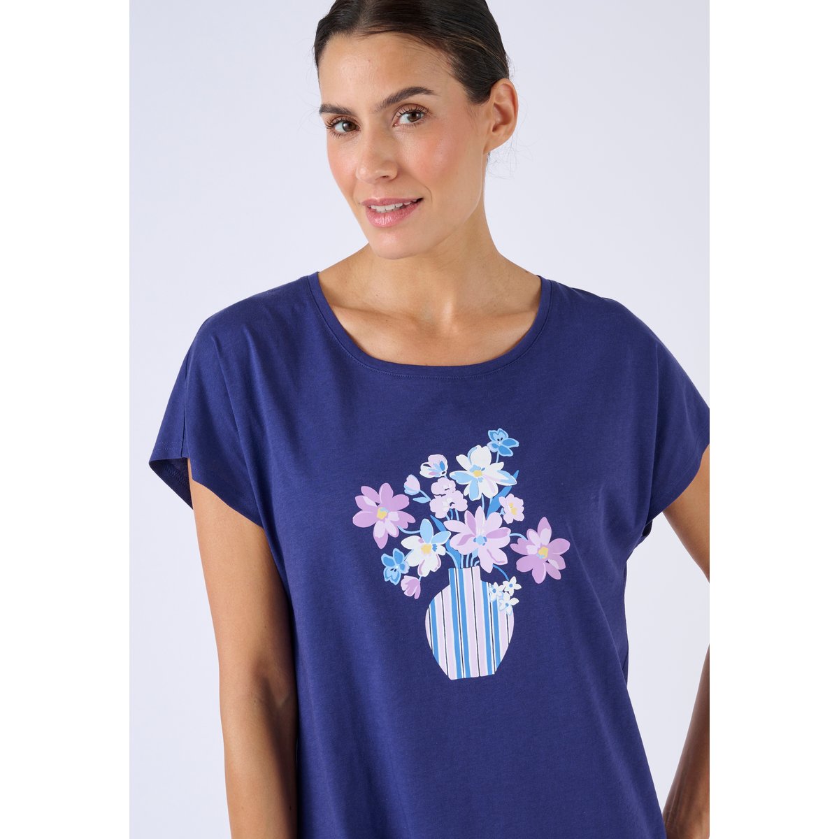 Chemise de nuit en pur coton bleu nuit, DAMART