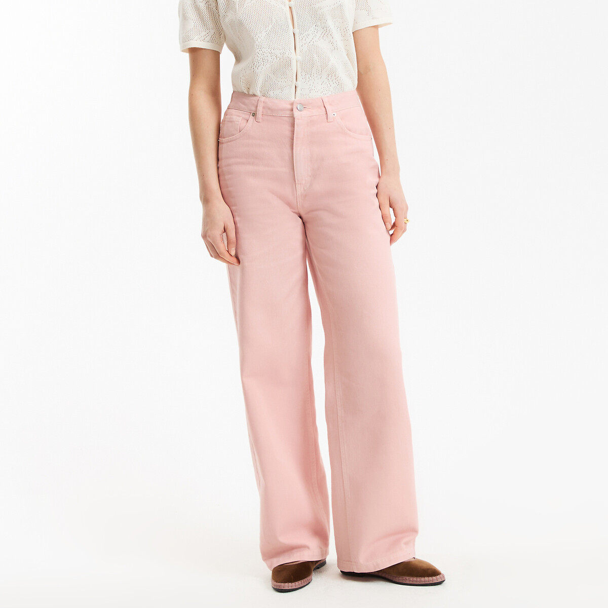 Pantalon large en coton rose pêche, LA REDOUTE COLLECTIONS