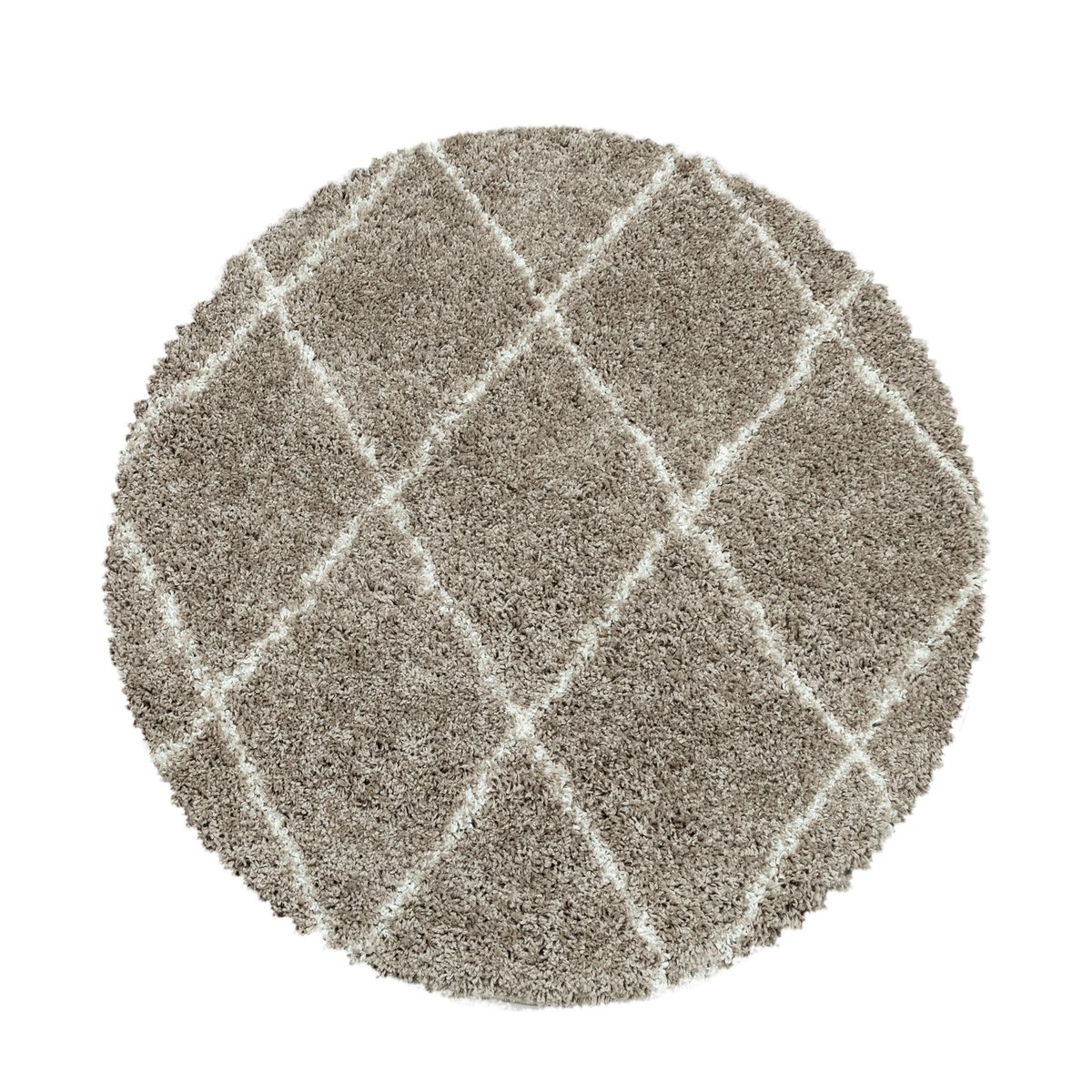 Tapis rond shaggy à losange ALVOR beige, NAZAR RUGS