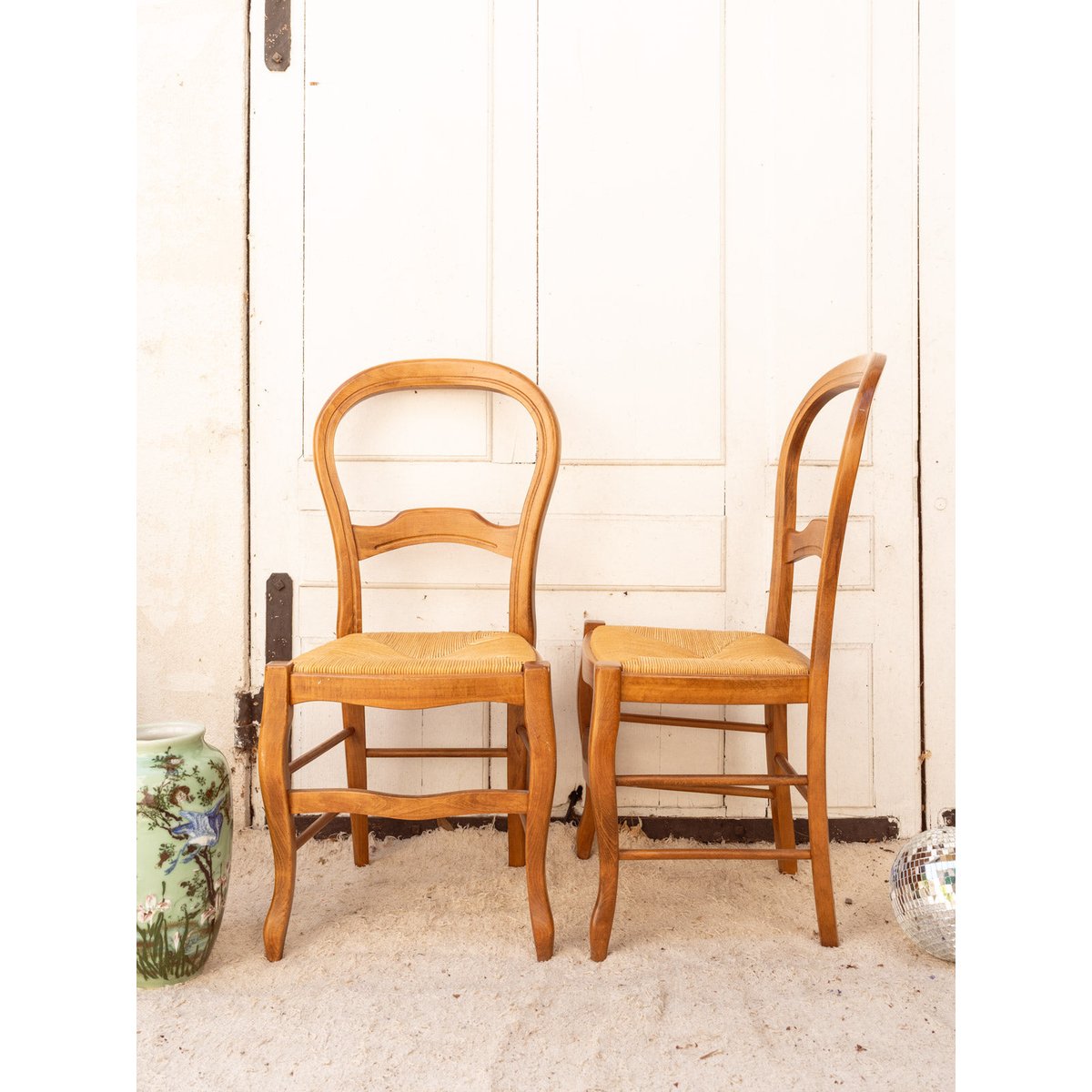 Lot de 4 chaises en bois et paille Claude N°1451 - Bon état bois clair, DEBONGOUT