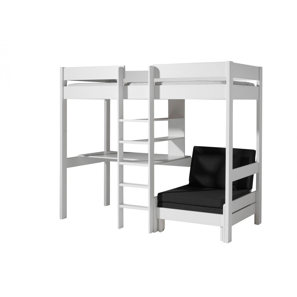 Pino-Combinaison lit Mezzanine Avec Fauteuil Blanc et Un Matelas Basic Cool 10x90x200 couleur unique, VIPACK