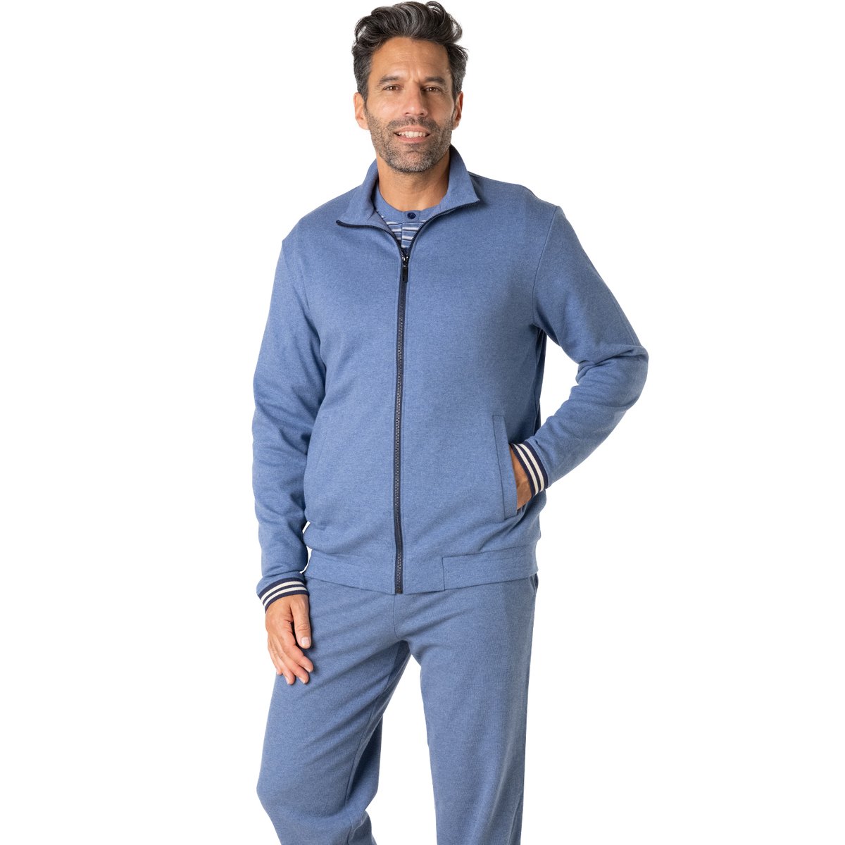 Veste zippée, INTERLOCK bleu, EMINENCE