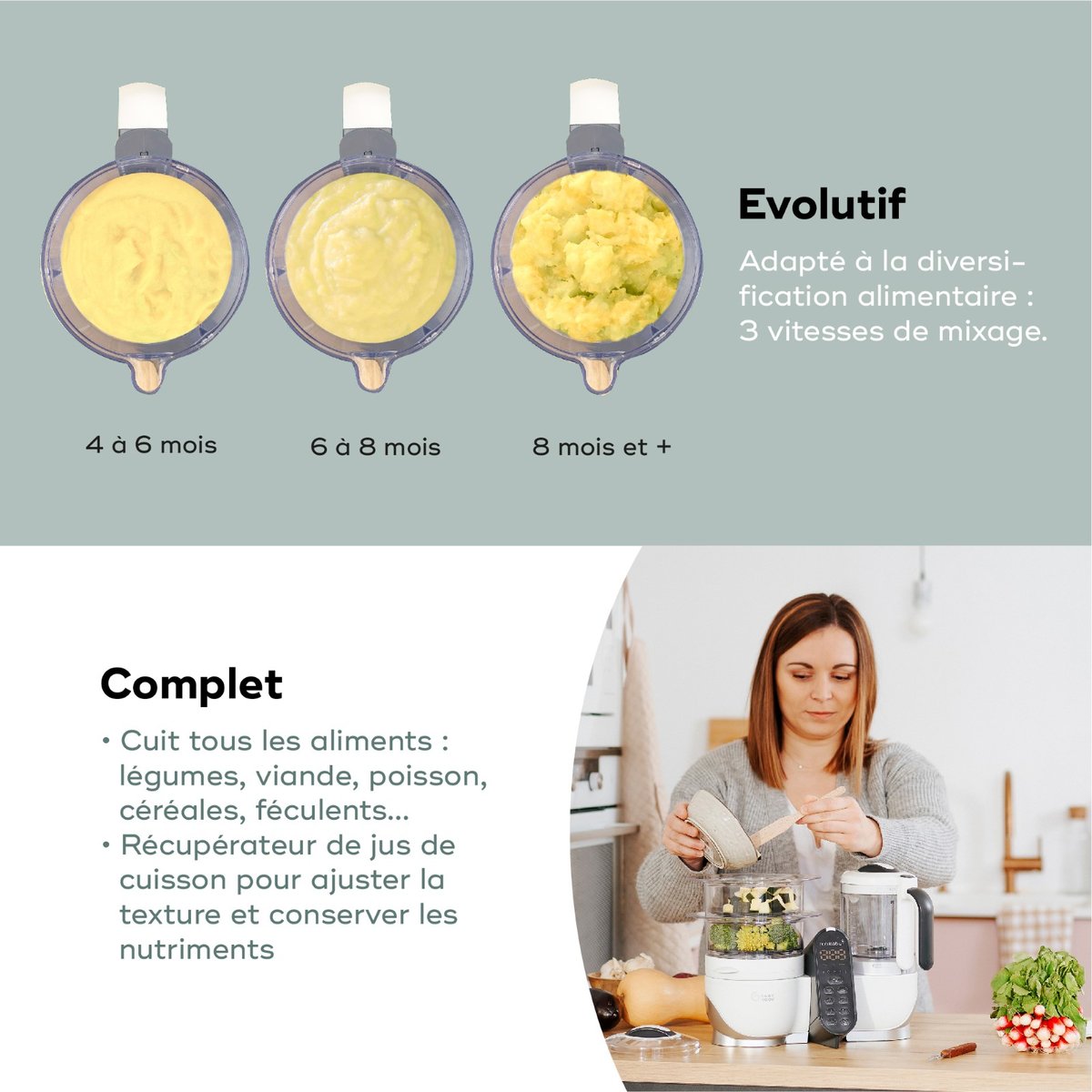 Robot Nutribaby(+) Blanc + Contenant ISY blanc, BABYMOOV