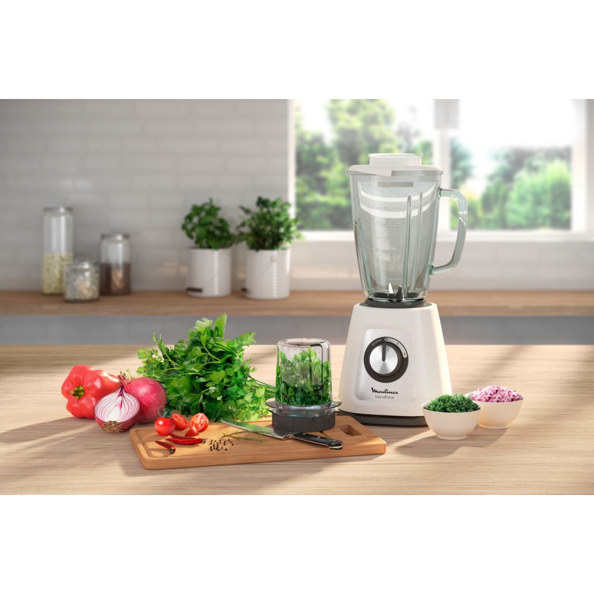 Blender BLENDFORCE LM436110 Spécial Glace Pilée - Bol Verre 1.75L blanc couleur unique, MOULINEX