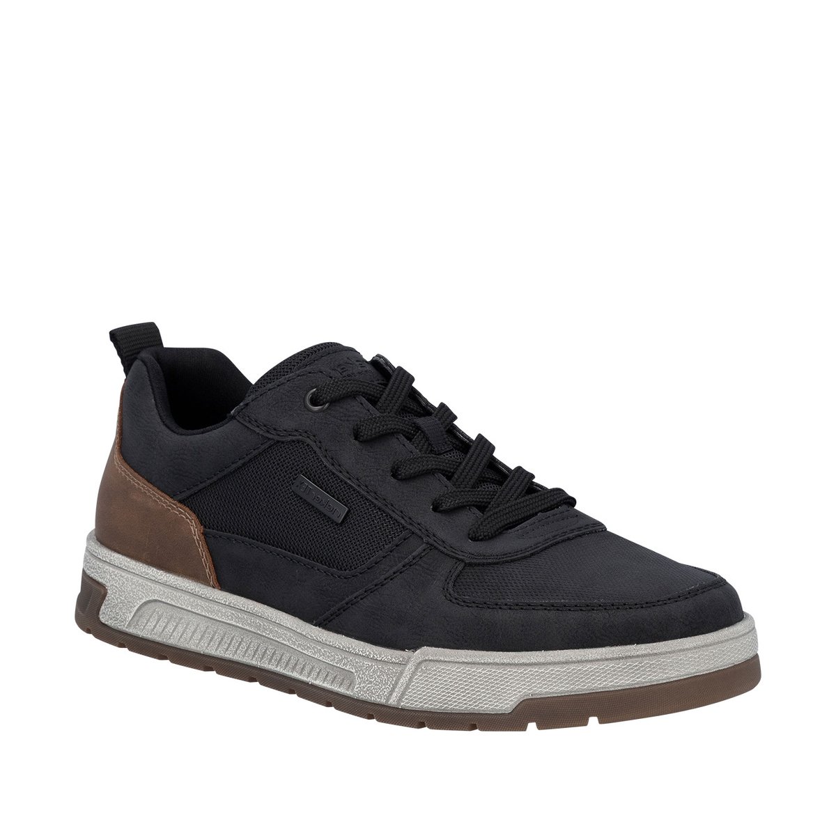 Sneakers noires à talon plat pourvues de lacets et d'un zip latéral noir, RIEKER