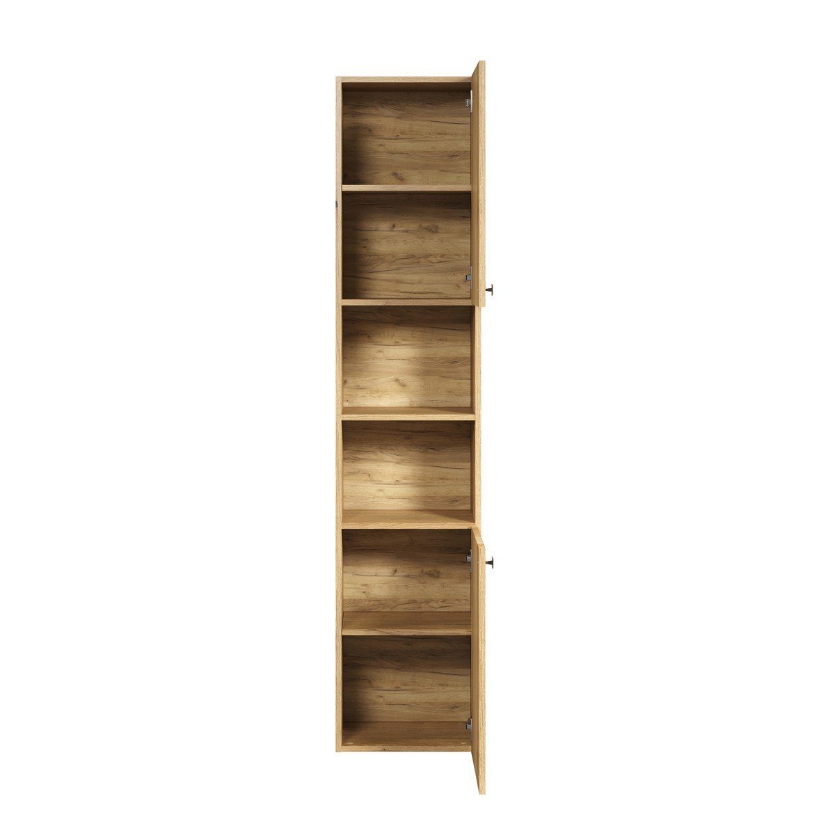 Colonne de salle de bain rainurée 2 portes, 2 niches H186 cm - PUREBLISS chêne blond et noir mat, CALICOSY