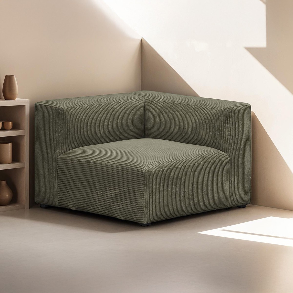 Chauffeuse d'angle à droite modulable en velours côtelé - MODULO vert kaki, HOMIFAB