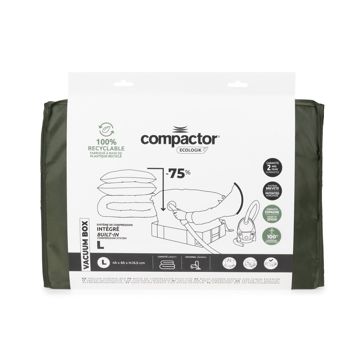 COMPACTOR - Housse de rangement sous vide ECOLOGIK - 65 x 45 x H.27 cm - Vert vert empire, COMPACTOR