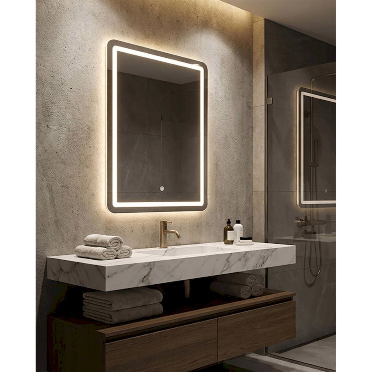 Miroir mural LED rectangulaire tactile MODERN argent, RECOLLECTION