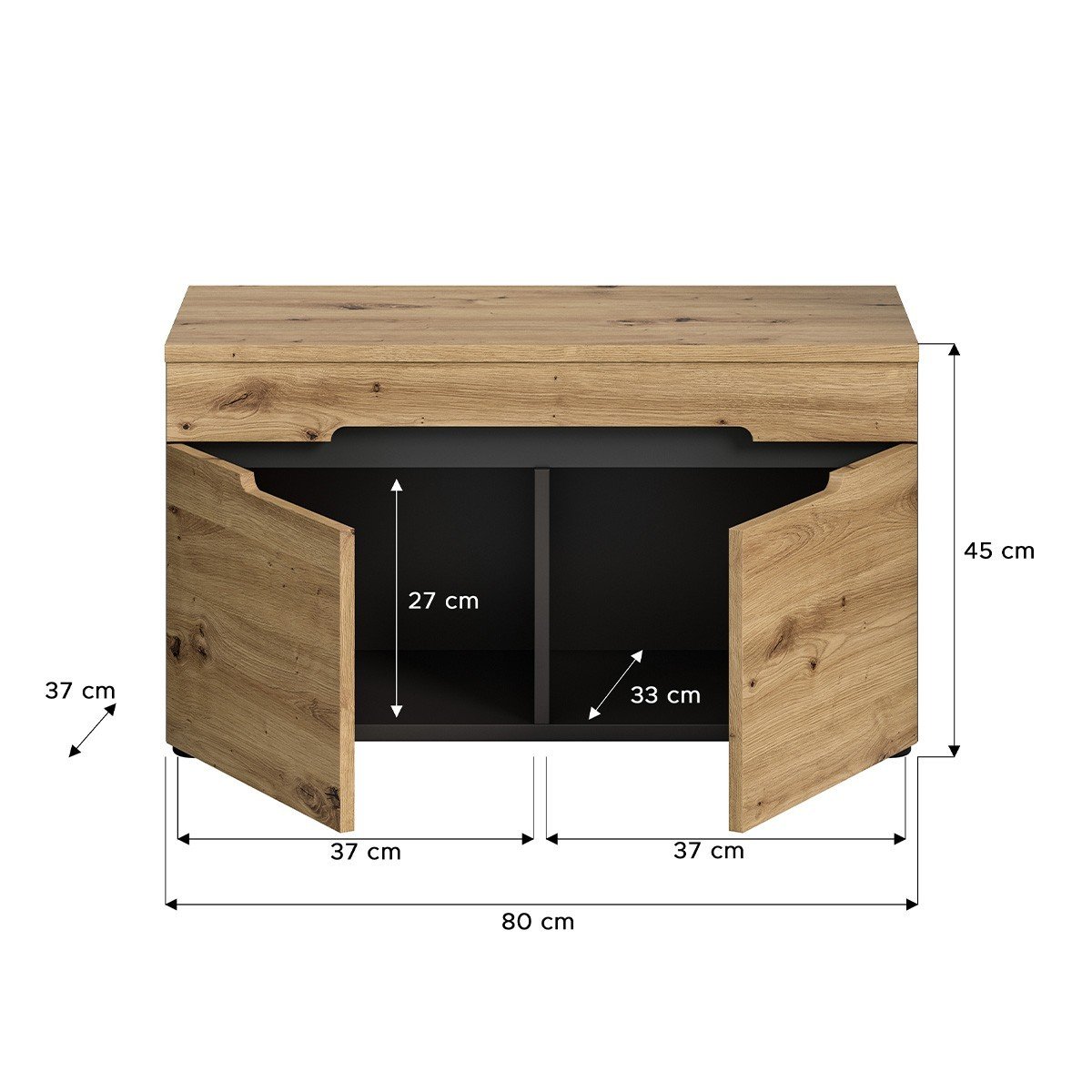 Banc avec rangement chaussures 2 portes et 2 niches L80 cm - CANU bois, CALICOSY