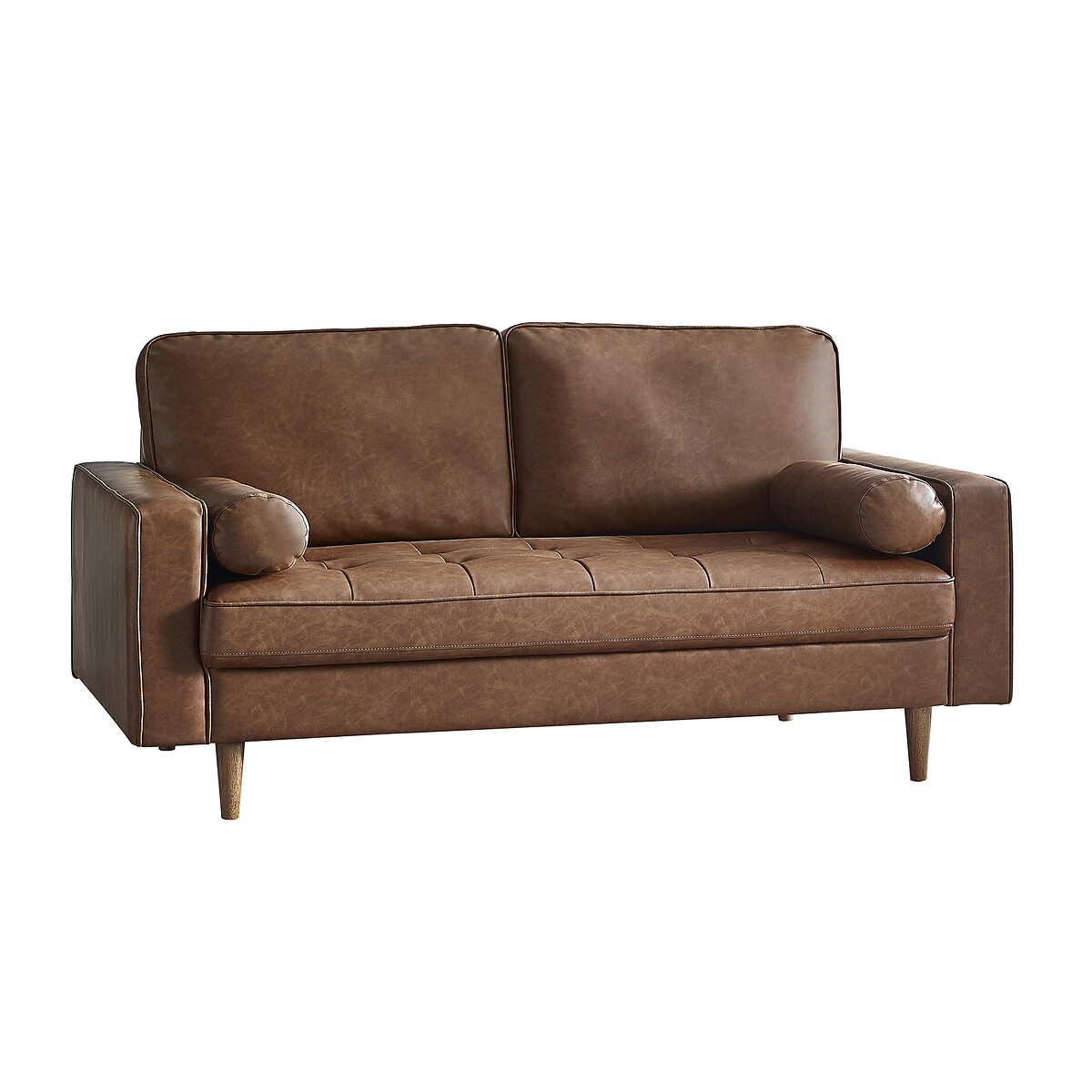 Hadley Mid-Century Faux Leather 3 Seater Sofa brown , SO'HOME