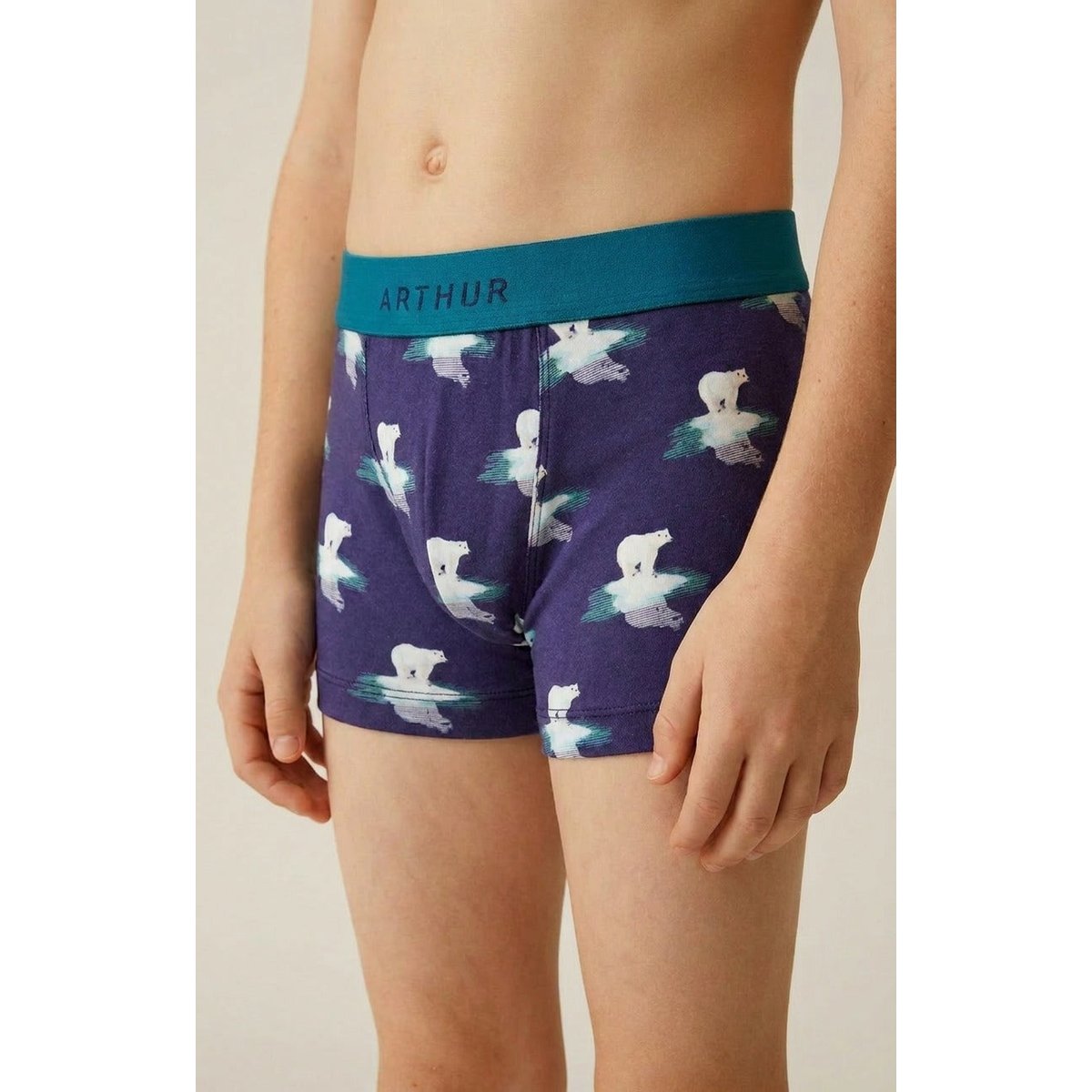 Boxer enfant en jersey de coton imprimé Pôle position marine, ARTHUR