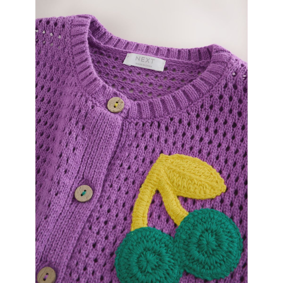 Cardigan au crochet à motif cerises violet, NEXT