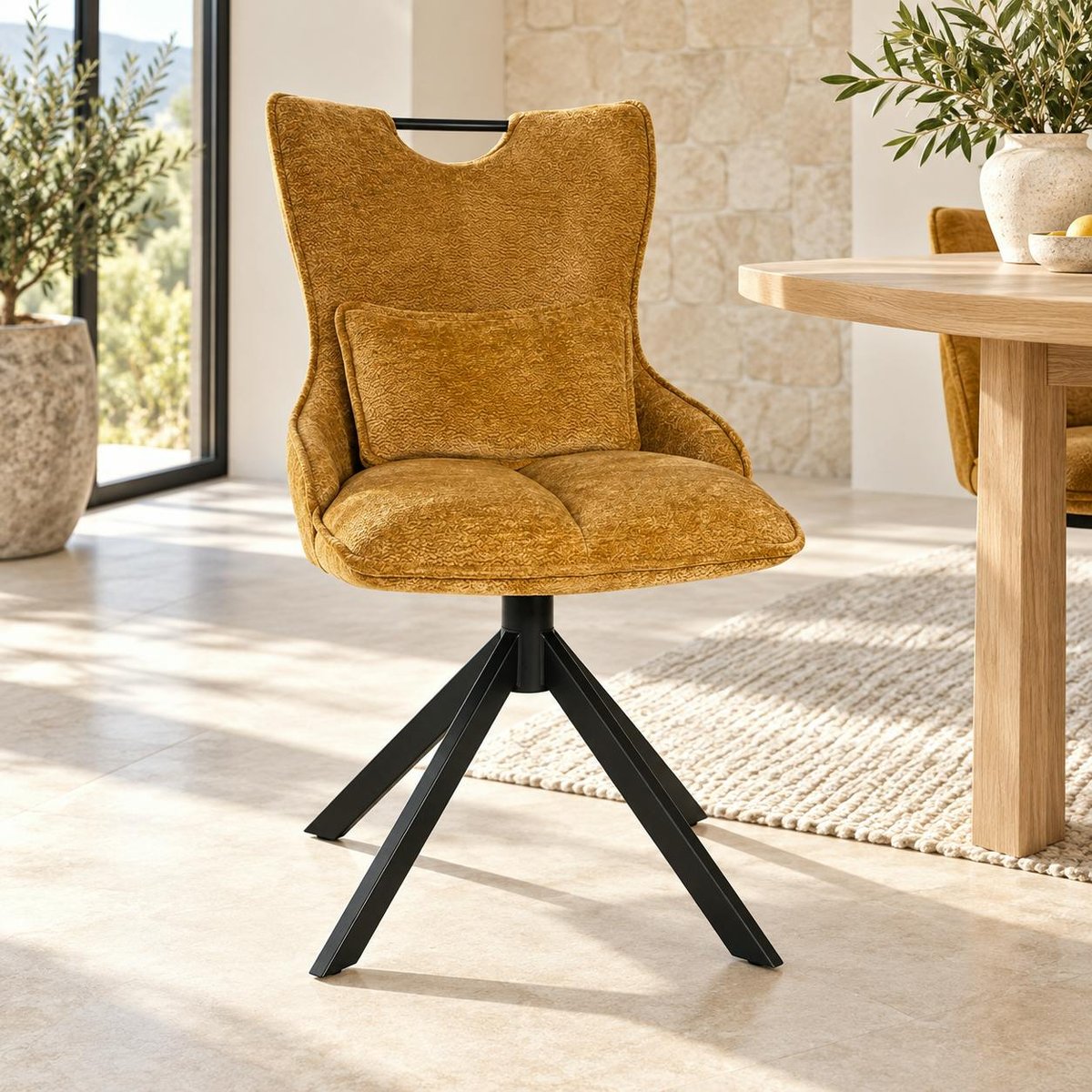 Chaise pivotante coussin et poignée tissu ocre (lot de 2) IENA doré, PIER IMPORT
