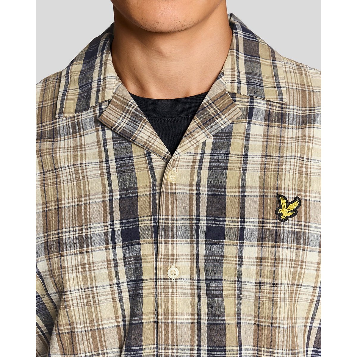Chemise manches courtes en lin à carreaux vert herbe, LYLE & SCOTT