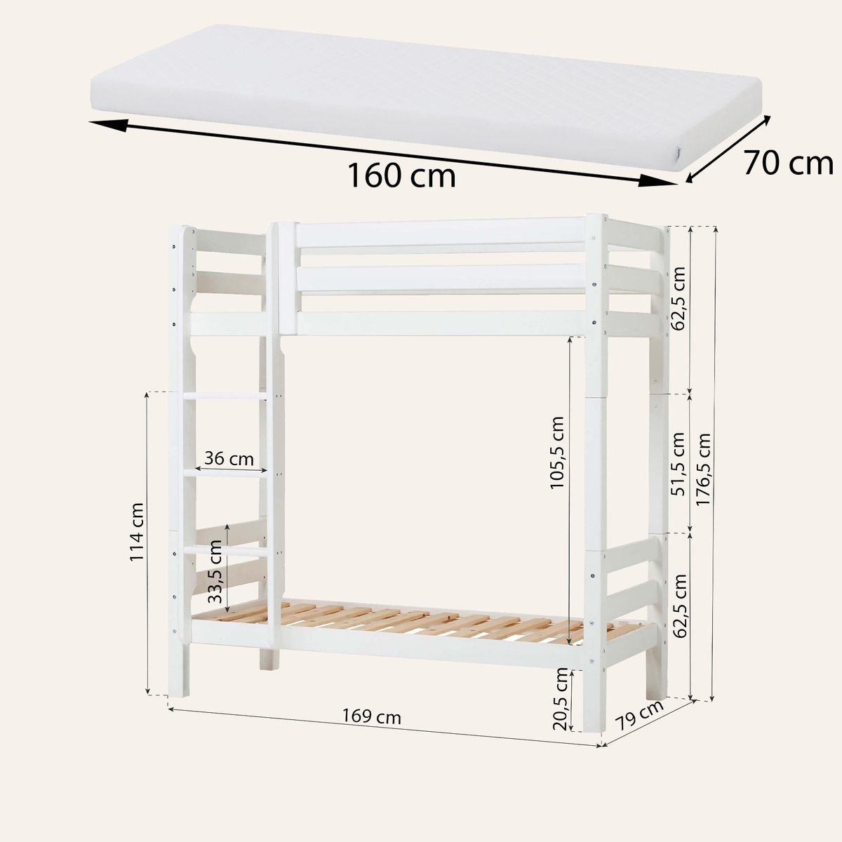 Lit Superposé pin massif ECO LUXURY blanc, HOPPEKIDS
