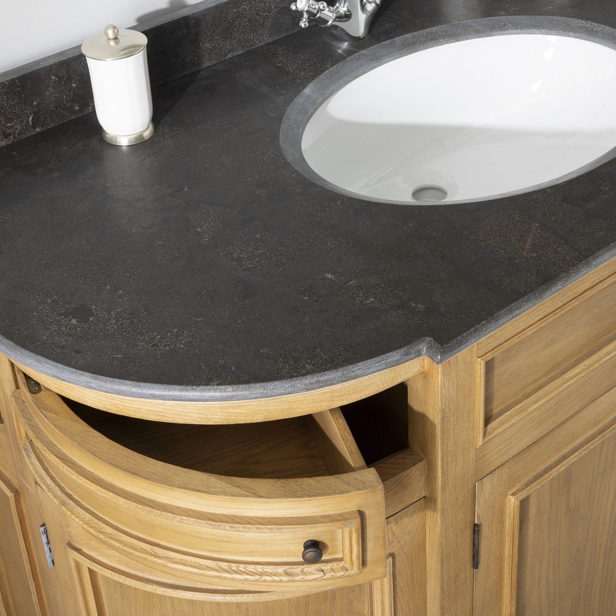 Meuble lavabo double en chêne et pierre bleue L191 cm - HAUSMANN noir, SIGNATURE