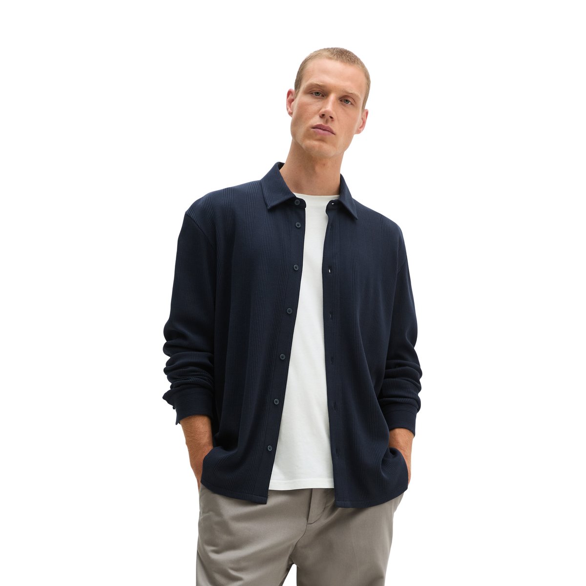 Chemise en jersey coupe classique avec une structure finement côtelée bleu, MARC O'POLO
