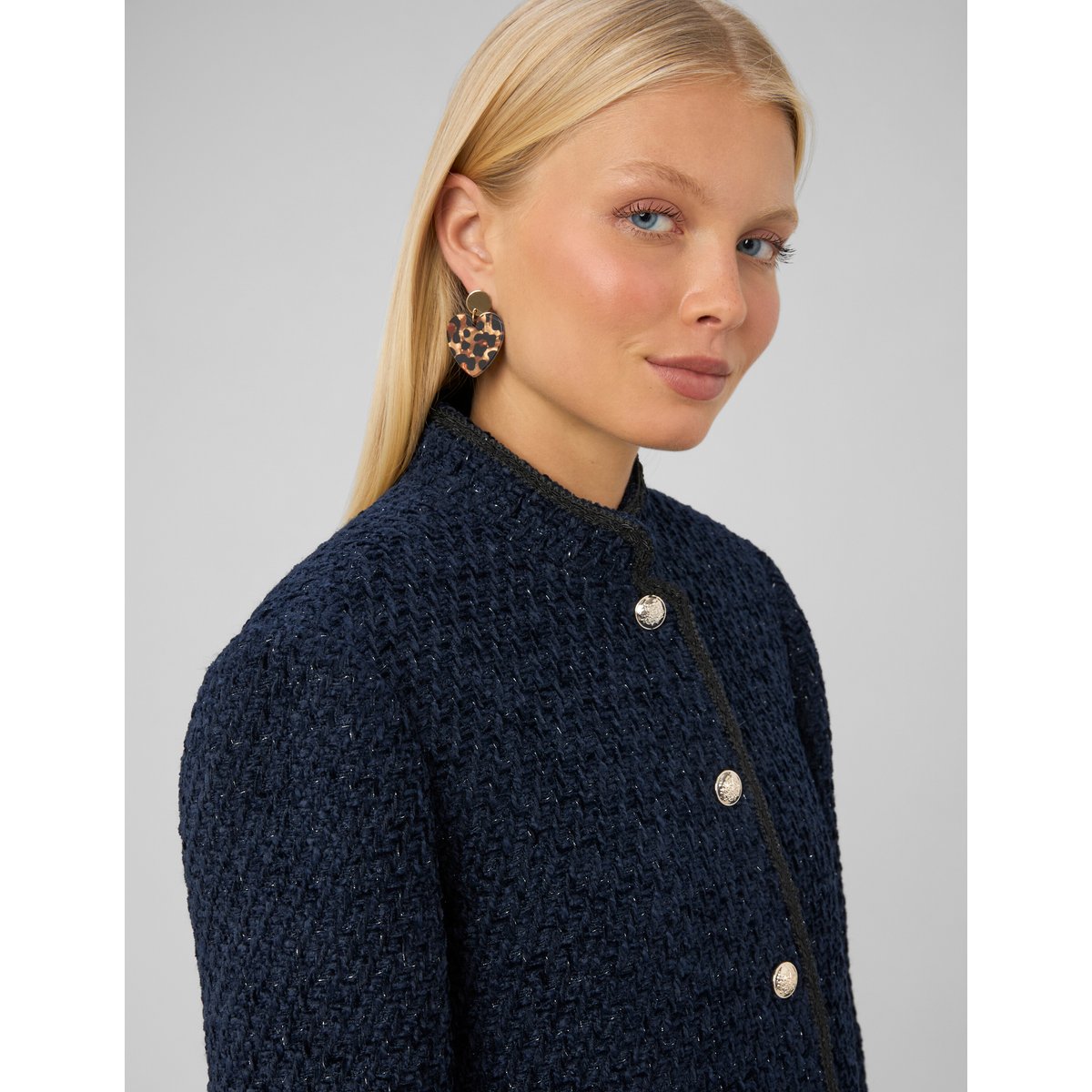 Veste tweed boutonnée bleu foncé, BZB
