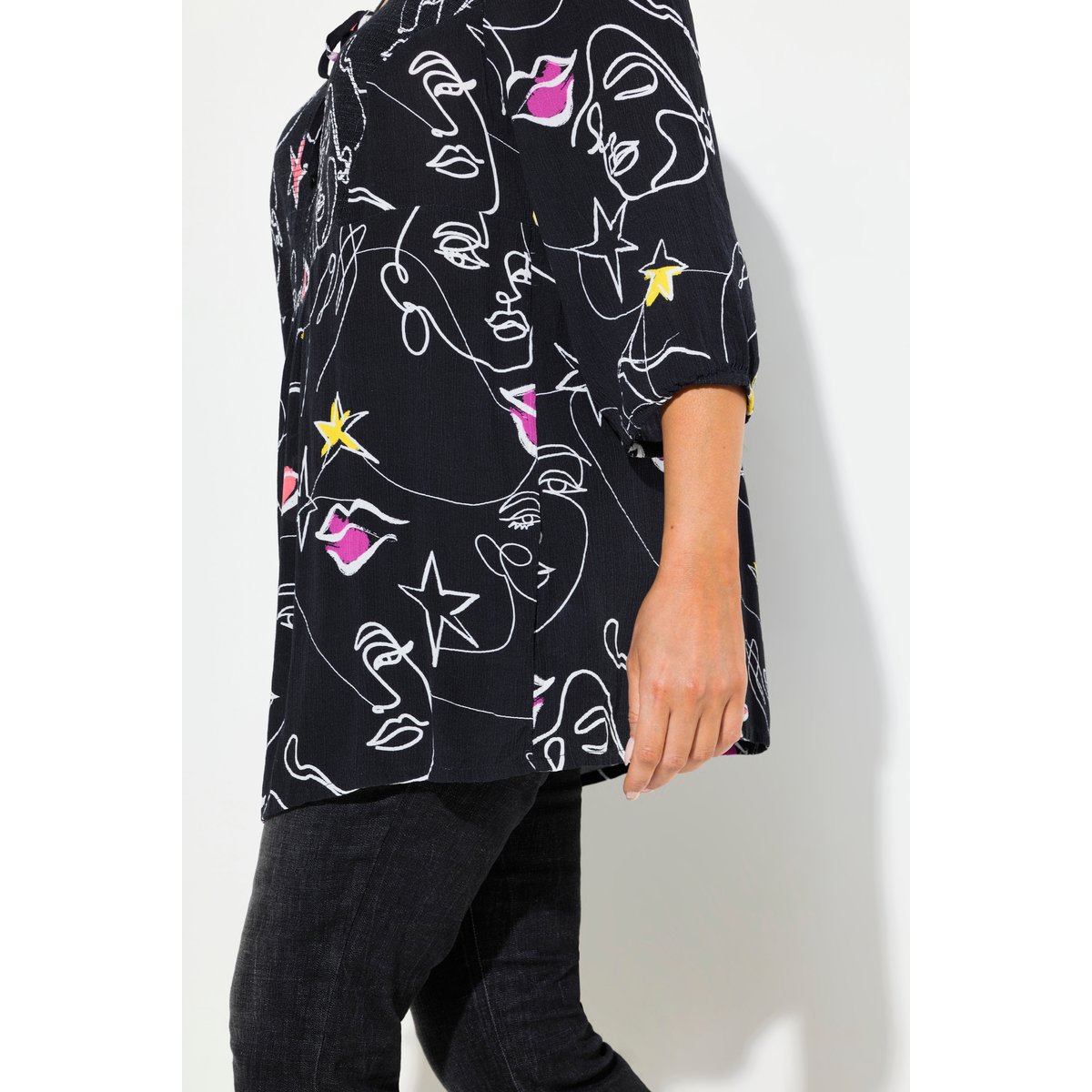 Blouse smockée noir, ULLA POPKEN