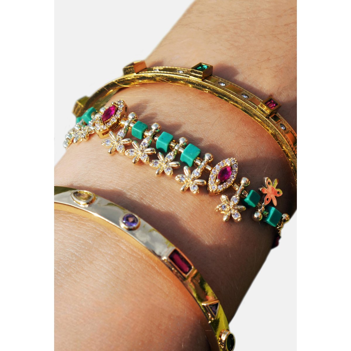 Bracelet cordon avec perles et pampilles étoiles PIMPI emeraude, HIPANEMA