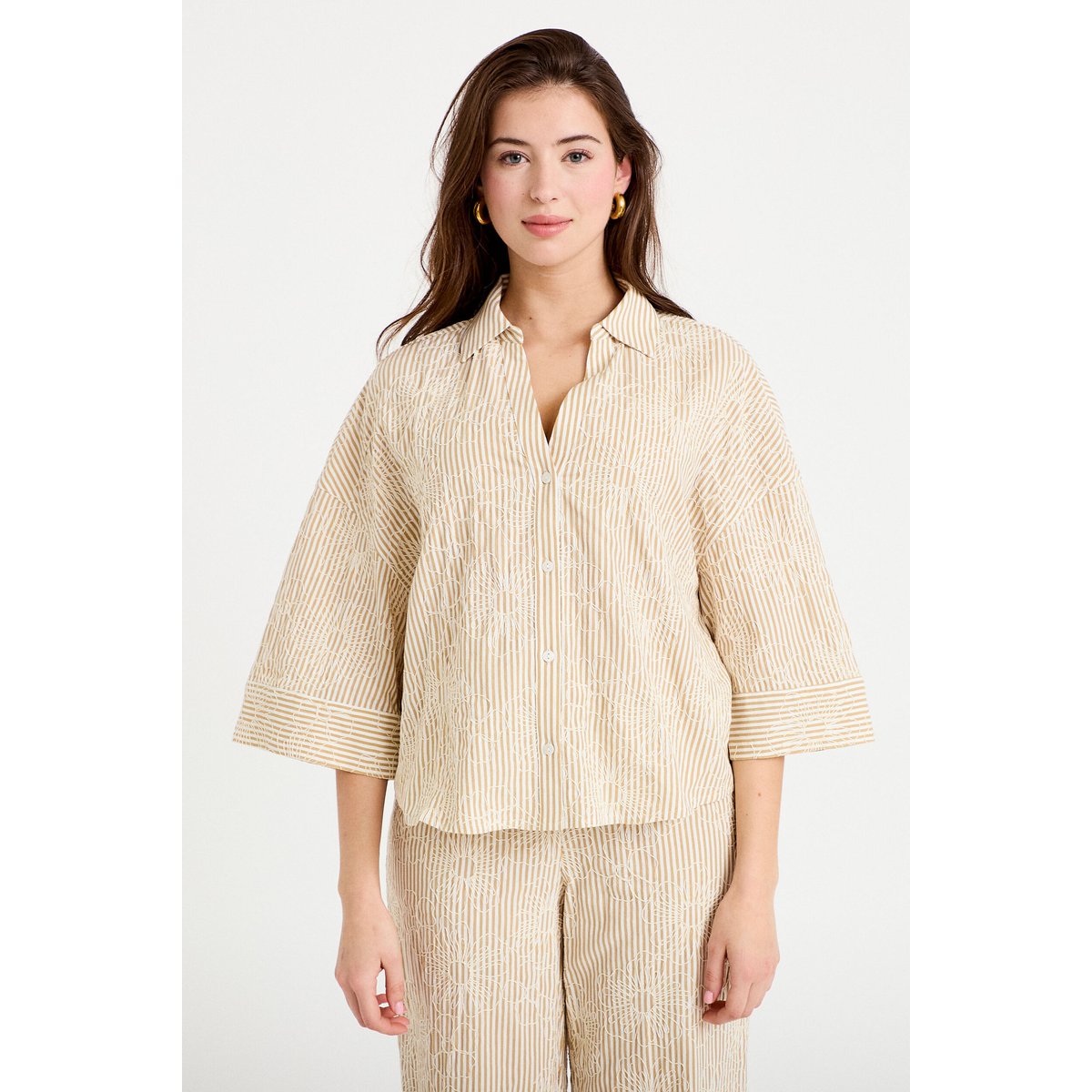Blouse boyfriend manches 3/4 beige moyen, CACHE CACHE