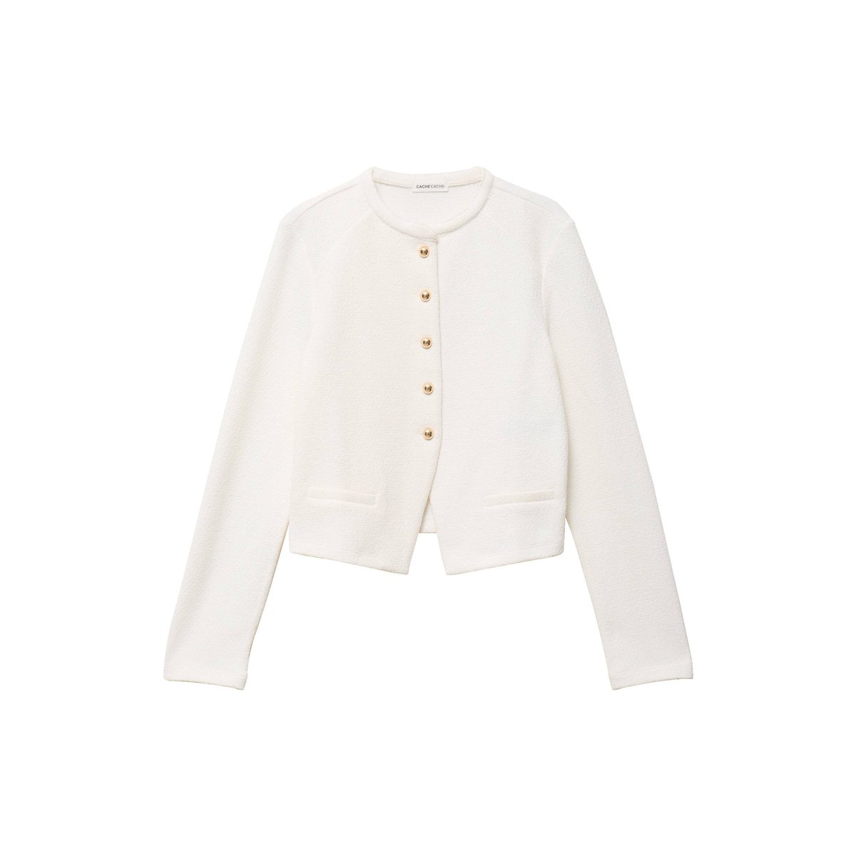 Gilet tweed droit cropped col rond ecru, CACHE CACHE