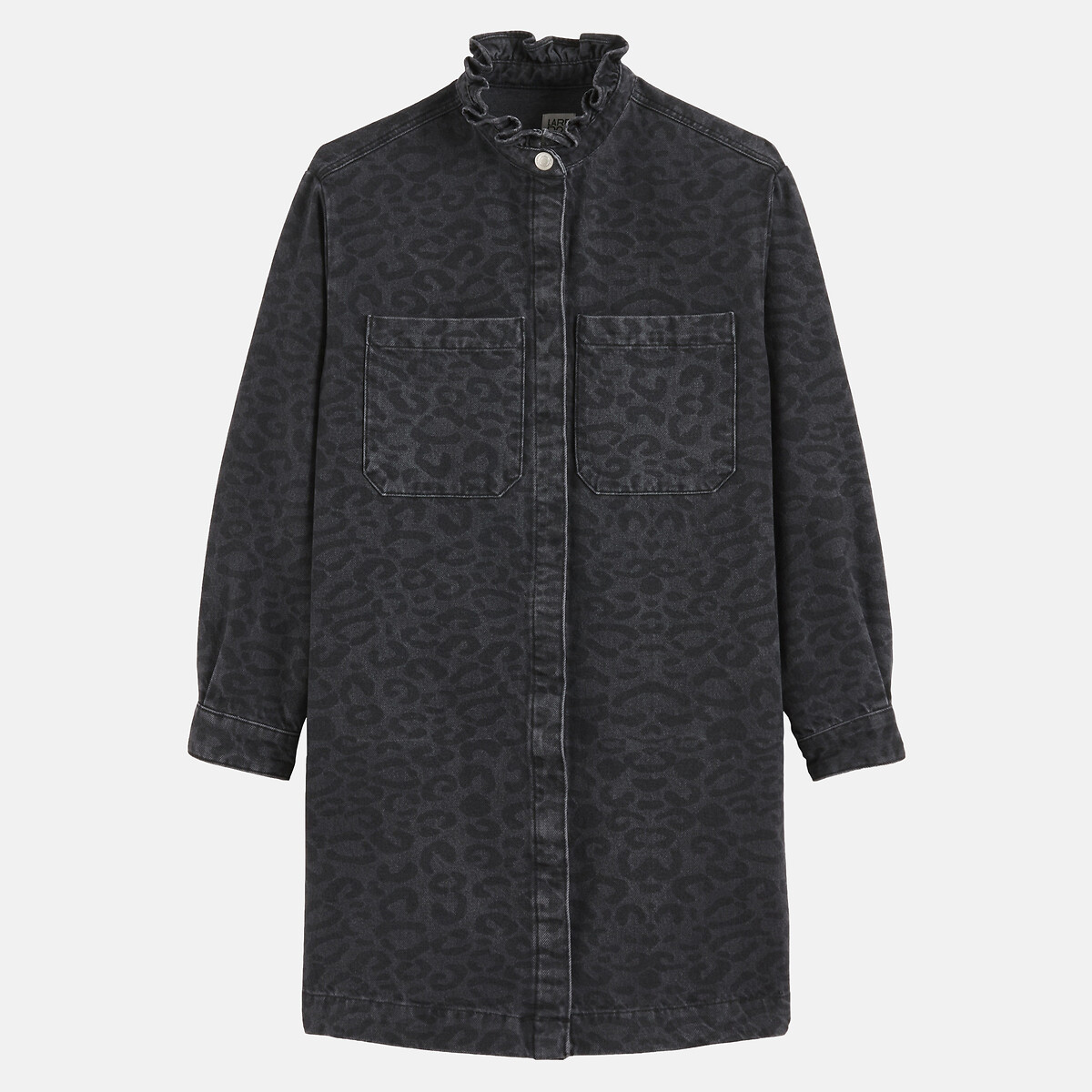 Signatures Debbie Leopard Print Denim Ruffled Collar Mini Dress leopard print/grey, LA REDOUTE COLLECTIONS