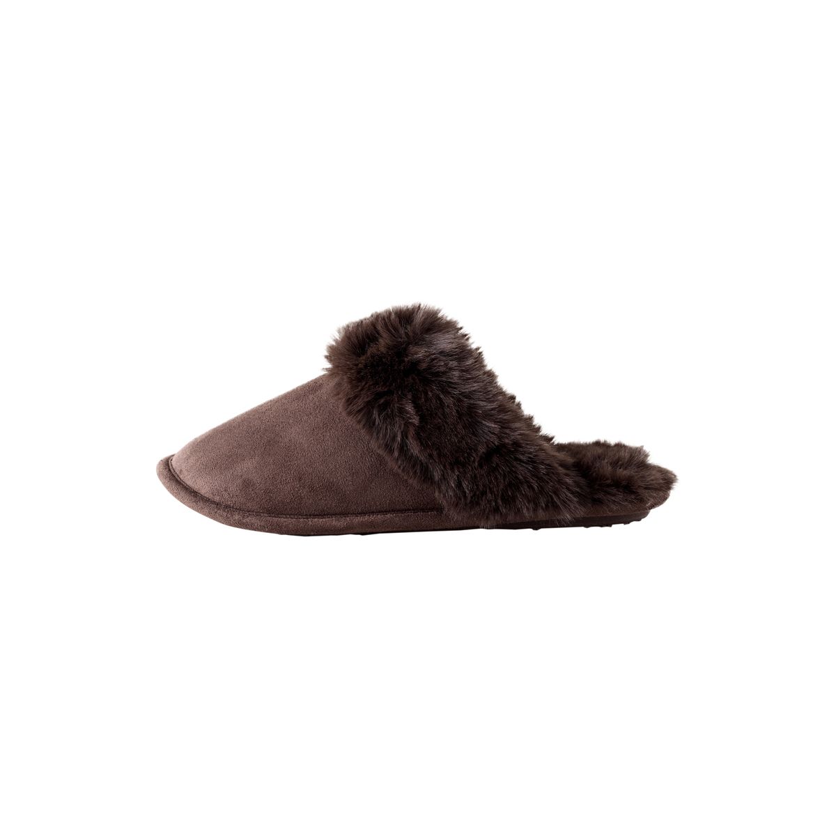 Chaussons mules en daim et imitation fourrure marron chocolat, NEXT