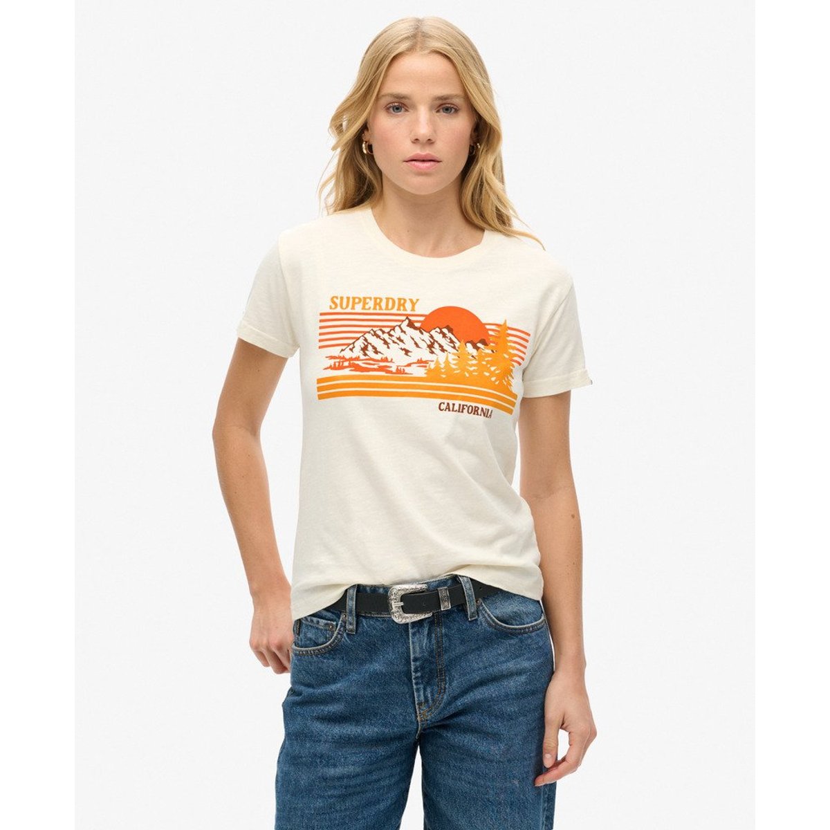 T-shirt ajusté à rayures Outdoor blanc pierre, SUPERDRY
