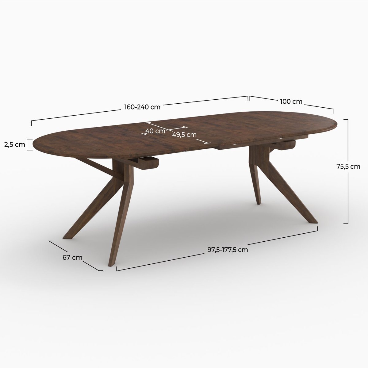 Table extensible en bois d'hévéa massif 6 à 8 personnes - OLI marron foncé, MAISON PAVANE