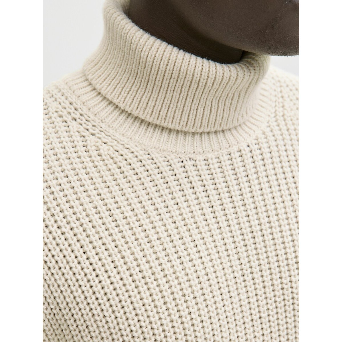 Pull col roulé en maille ecru, JACK & JONES