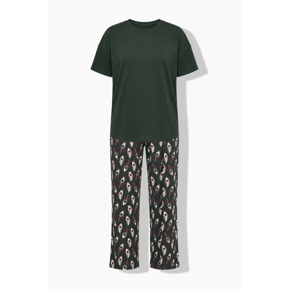 Pyjama, deux pièces, T-shirt uni olive foncé, STUDIO UNTOLD