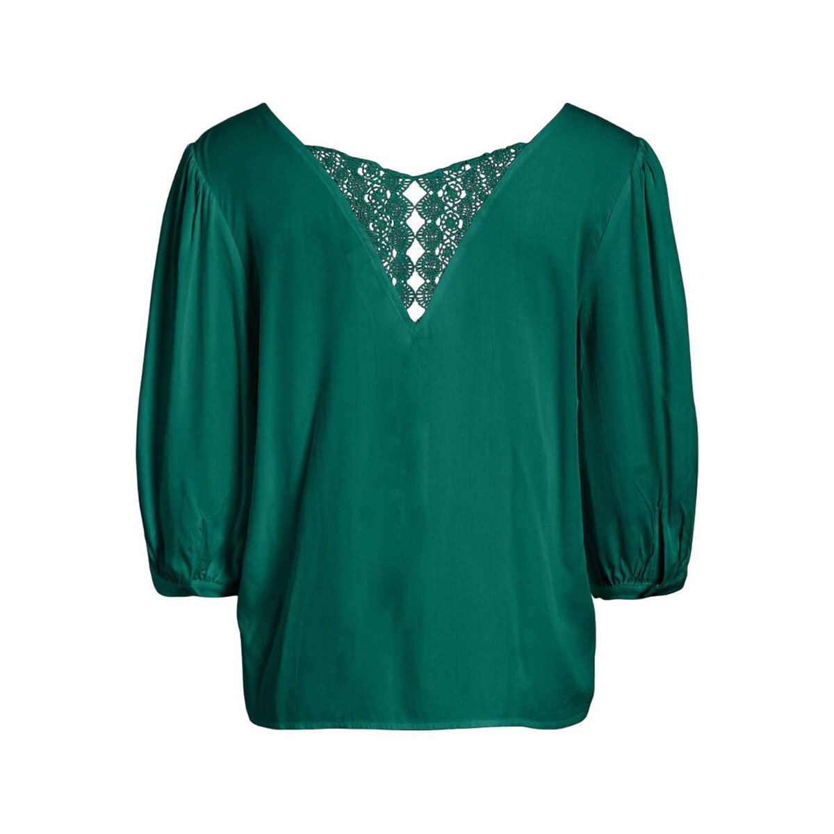 Blusa con cuello de pico y espalda de encaje verde, VILA
