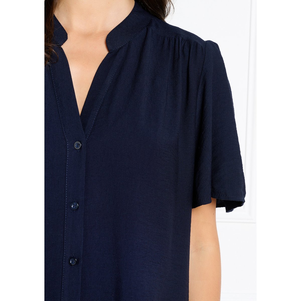 Robe chemise fluide manches papillon bleu marine, LOLALIZA