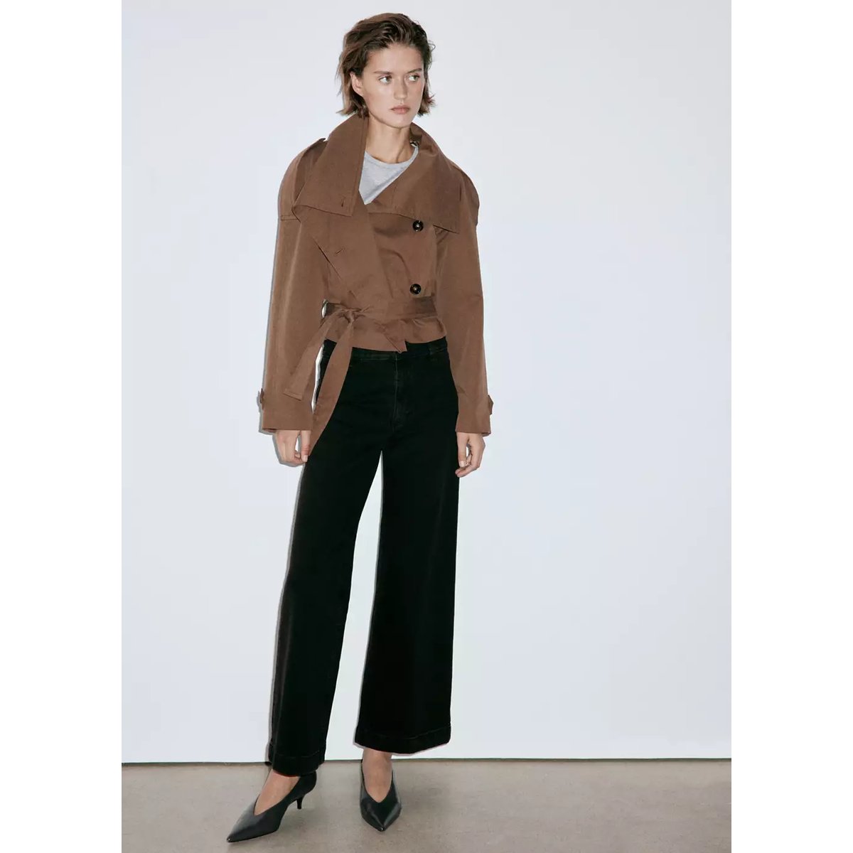 Jean style jupe-culotte Catherin taille haute black denim, MANGO