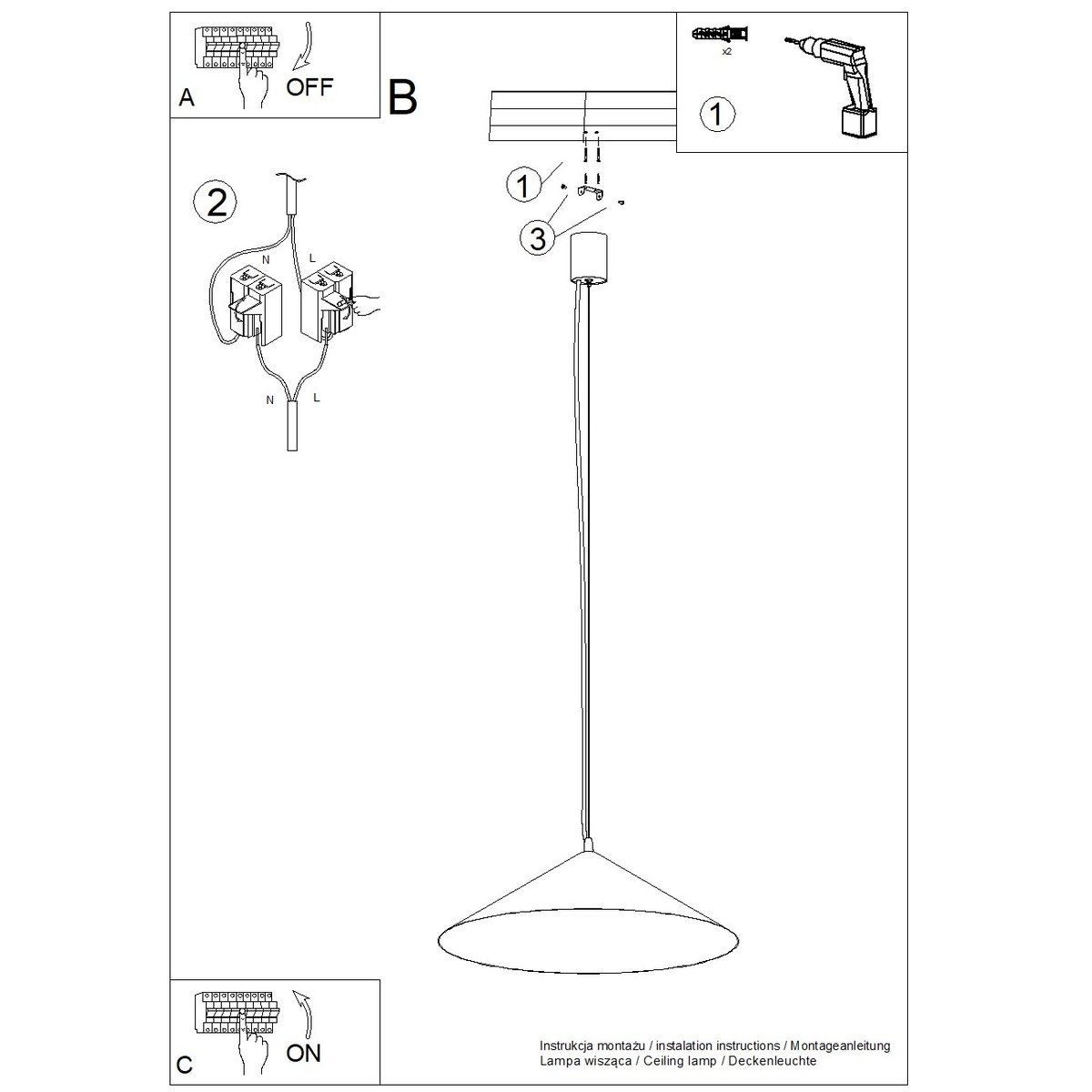 Suspension Acier Jaune LED 1 Fint jaune, EDEN