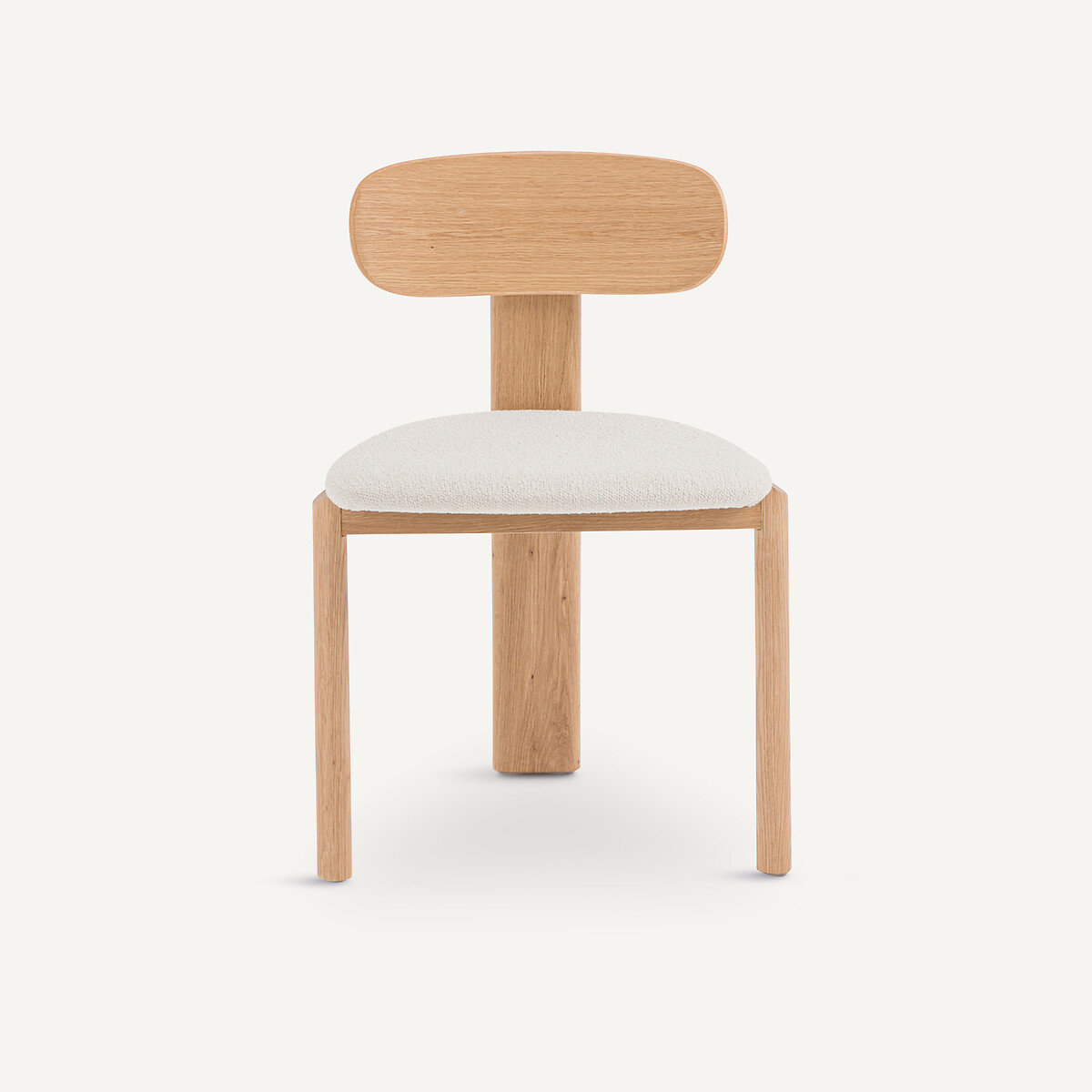 Chaise 3 pieds, en chêne, plaqué chêne et tissu bouclette, MARAIS chêne/craie, EMMANUEL GALLINA X AM.PM