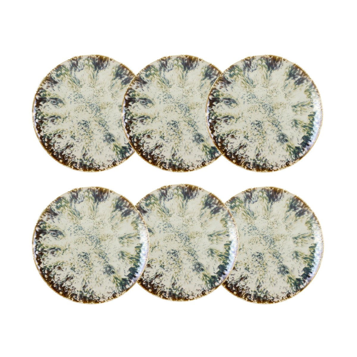 Lot de 6 assiettes plates en porcelaine 27cm, MAKA blanc-bleu-vert, NOVASTYL