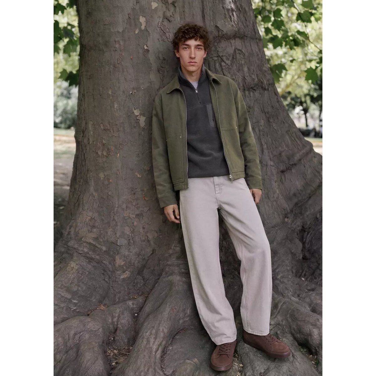 Sweat-shirt polaire col zippé gris anthracite, MANGO TEEN