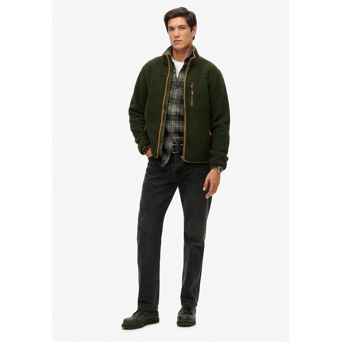 Polaire sherpa zippée vert olive, SUPERDRY