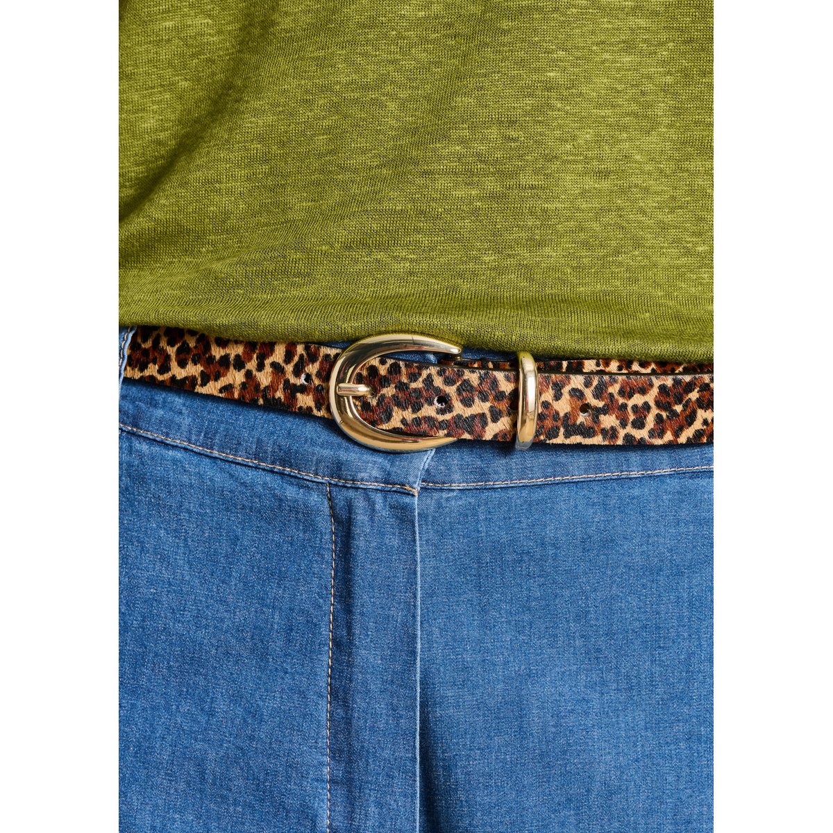 Ceinture fine en cuir effet poils animalier marron, LA FEE MARABOUTEE