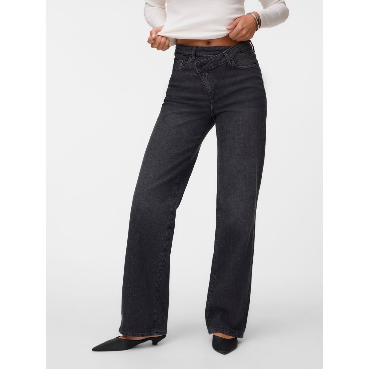 Jean À Coupe Large dark grey denim, VERO MODA