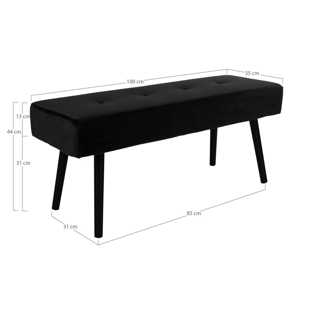 Banc d'entrée en velours noir BRUGES noir, PIER IMPORT