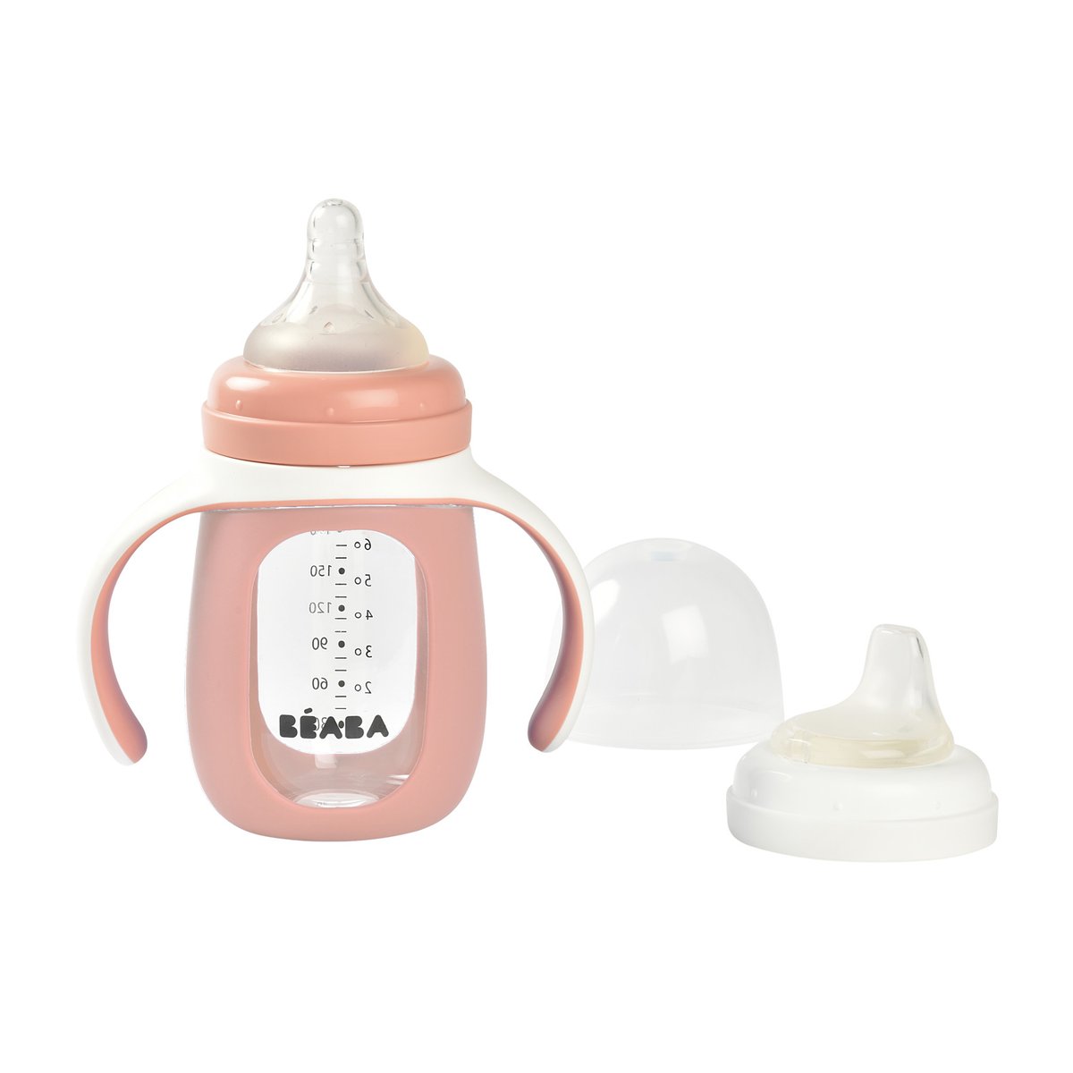 Biberon verre + housse silicone 2 en 1 rose ancienne, BEABA