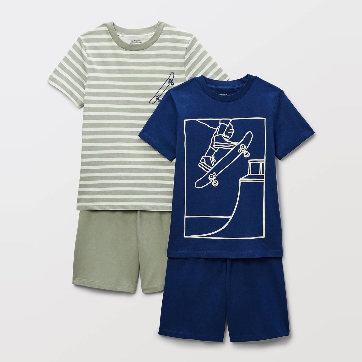 Lot de 2 pyjamas shorts imprimé en jersey coton BIO GOTS cetace, MONOPRIX