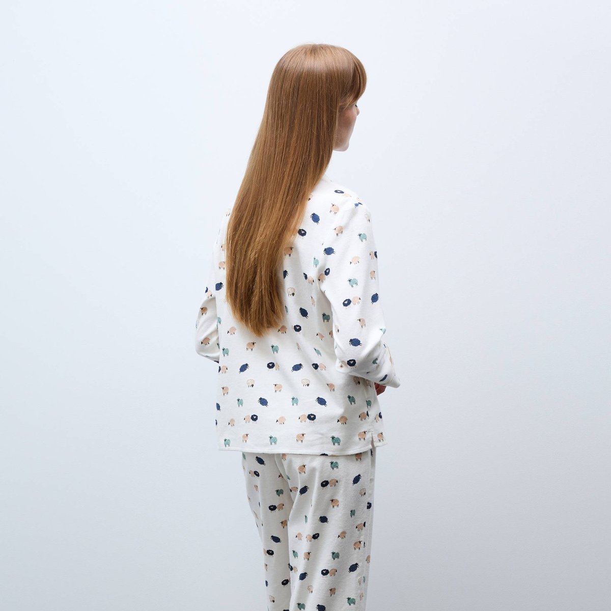 Pyjama long imprimé en flanelle de coton BIO ecru, MONOPRIX