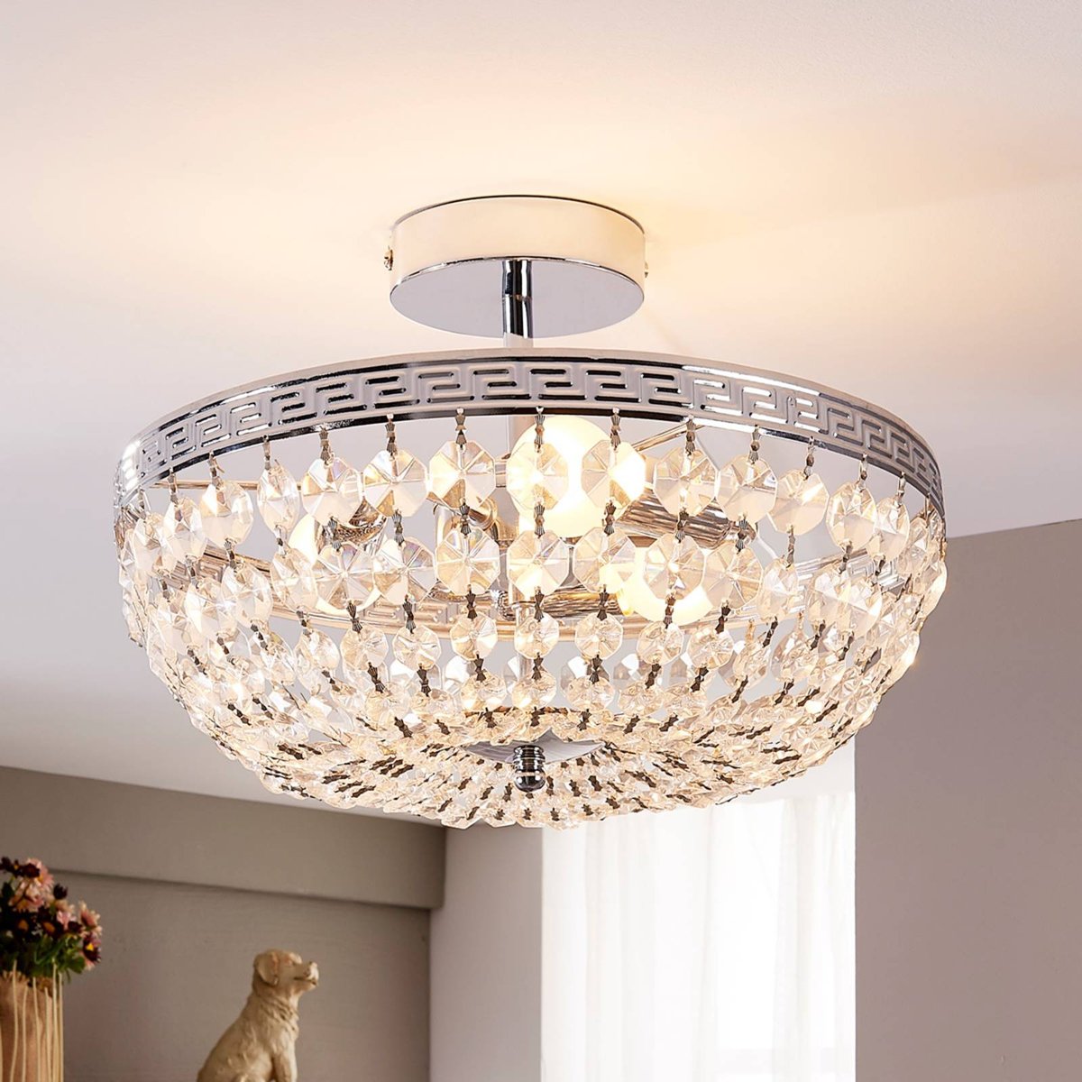 Plafonnier en cristal moderne, Mondrian clair, chrome, LINDBY
