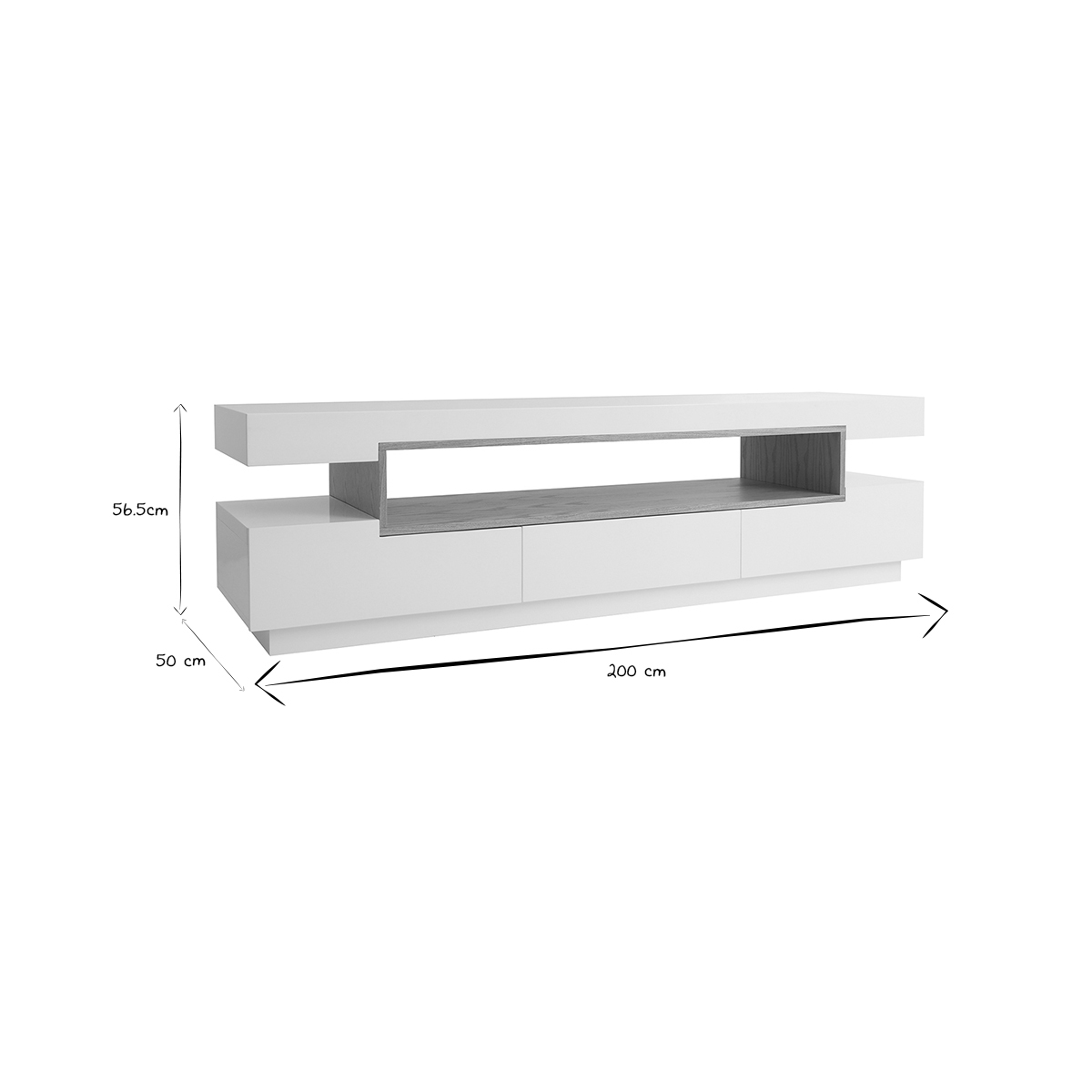 Meuble TV design blanc laqué brillant et bois L200 cm LIVO blanc, MILIBOO